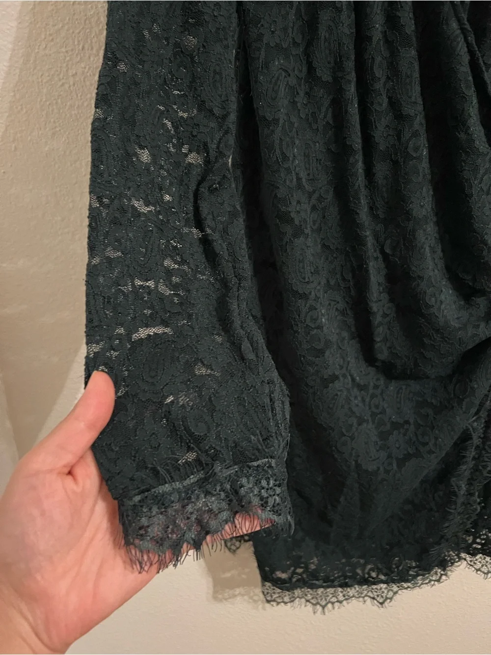Free People Dark Green Lace Long-Sleeve Wrap Dress